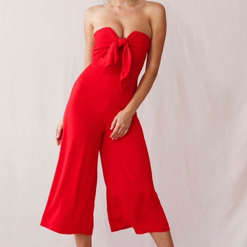 Amanda Uprichard Strapless Bow Front Jumpsuit